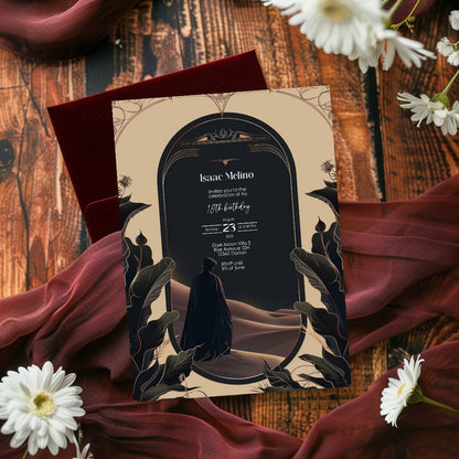 Gothic Desert Birthday Invitation - Black and Gold Elegance