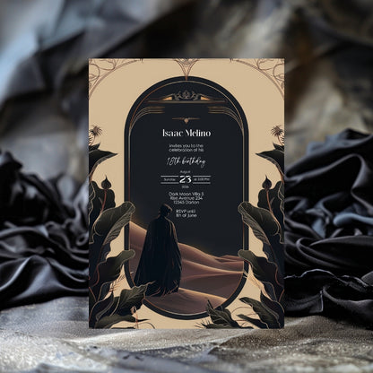 Gothic Desert Birthday Invitation - Black and Gold Elegance