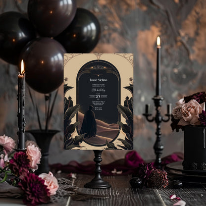 Gothic Desert Birthday Invitation - Black and Gold Elegance