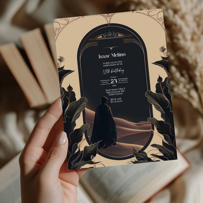 Gothic Desert Birthday Invitation - Black and Gold Elegance