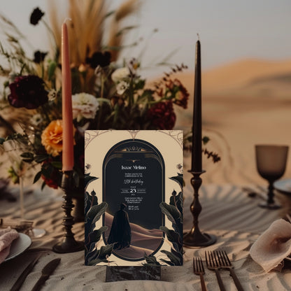 Gothic Desert Birthday Invitation - Black and Gold Elegance