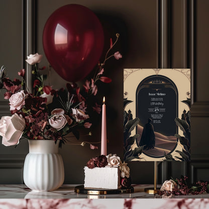 Gothic Desert Birthday Invitation - Black and Gold Elegance
