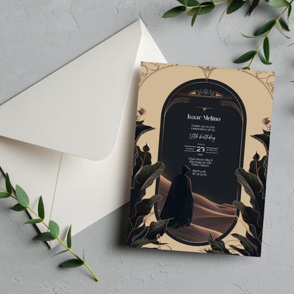 Gothic Desert Birthday Invitation - Black and Gold Elegance