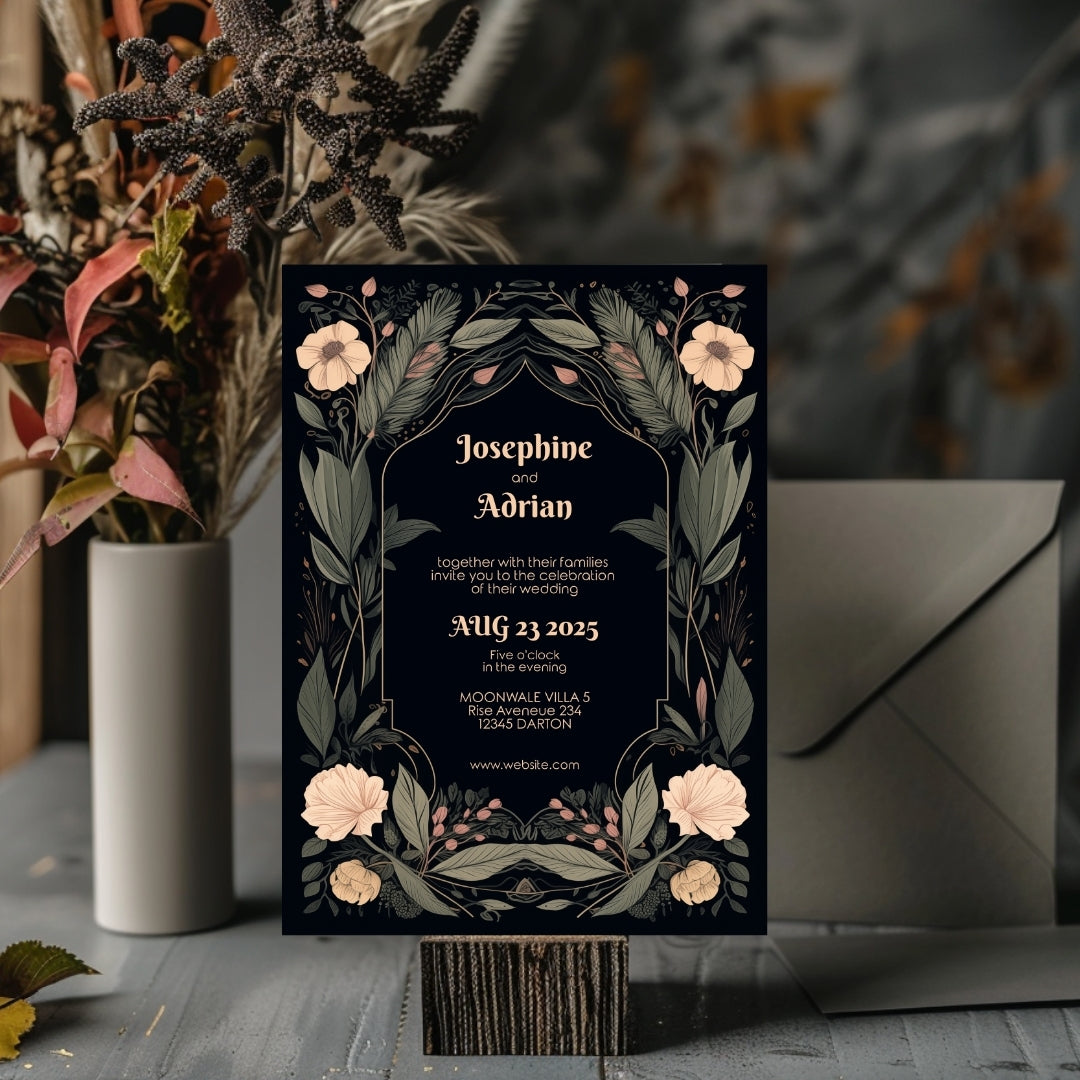 Enchanted Floral Gothic Wedding Invitation