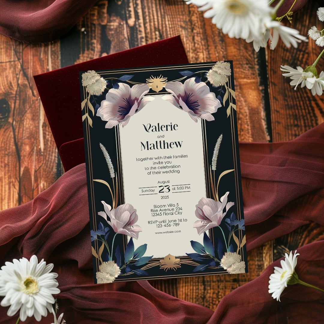 Vintage Royal Floral Elegance Wedding Invitation