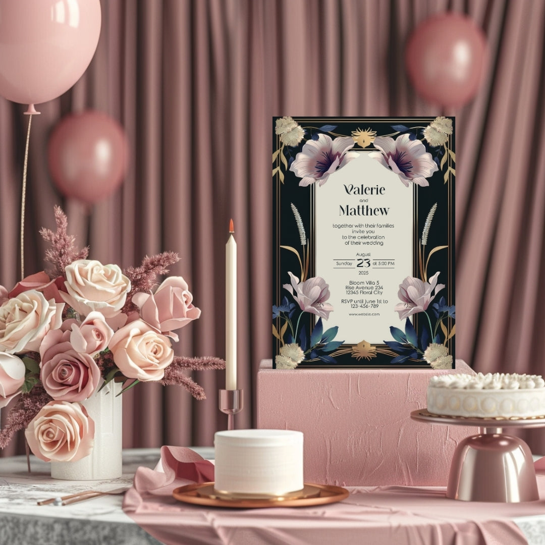 Vintage Royal Floral Elegance Wedding Invitation