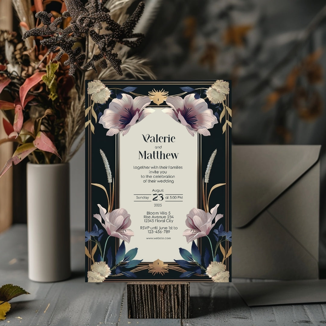 Vintage Royal Floral Elegance Wedding Invitation