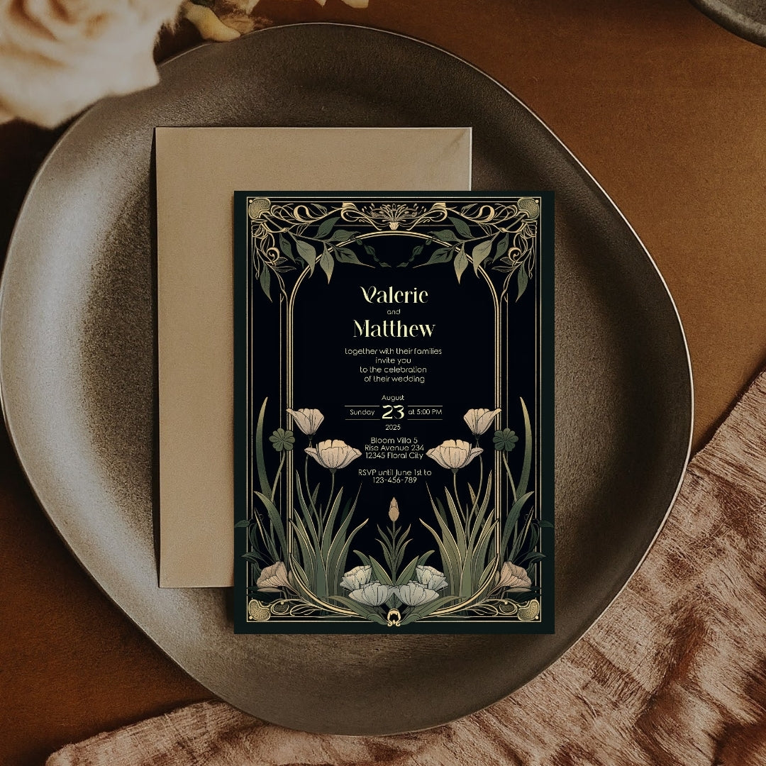 Greenery Elegance Floral Wedding Invitation
