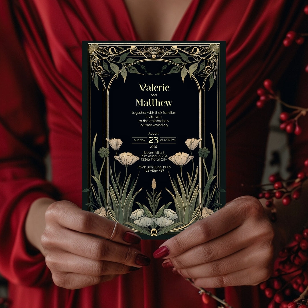 Greenery Elegance Floral Wedding Invitation