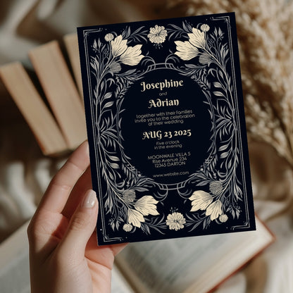 Midnight Floral Gothic Frame Wedding Invitation