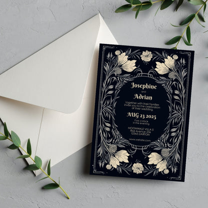 Midnight Floral Gothic Frame Wedding Invitation