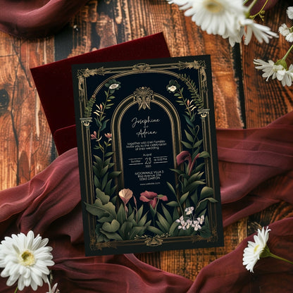 Dark Academia Gothic Vintage Garden Wedding Invitation