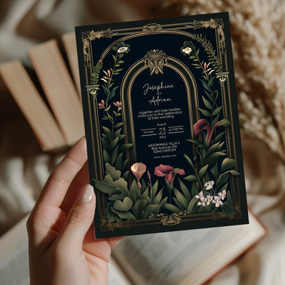 Dark Academia Gothic Vintage Garden Wedding Invitation