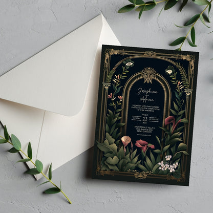 Dark Academia Gothic Vintage Garden Wedding Invitation
