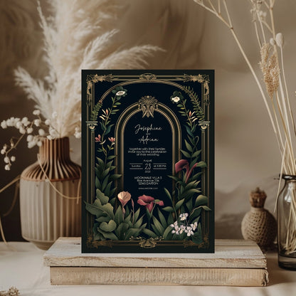 Dark Academia Gothic Vintage Garden Wedding Invitation