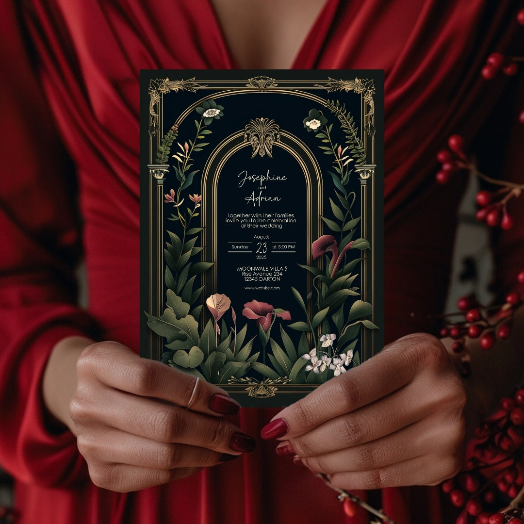 Dark Academia Gothic Vintage Garden Wedding Invitation