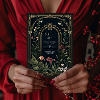 Dark Academia Gothic Vintage Garden Wedding Invitation