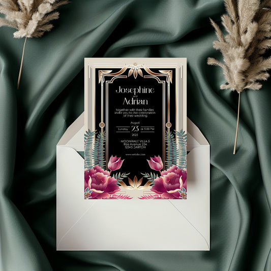Floral Bouquet Art Deco Wedding Invitation