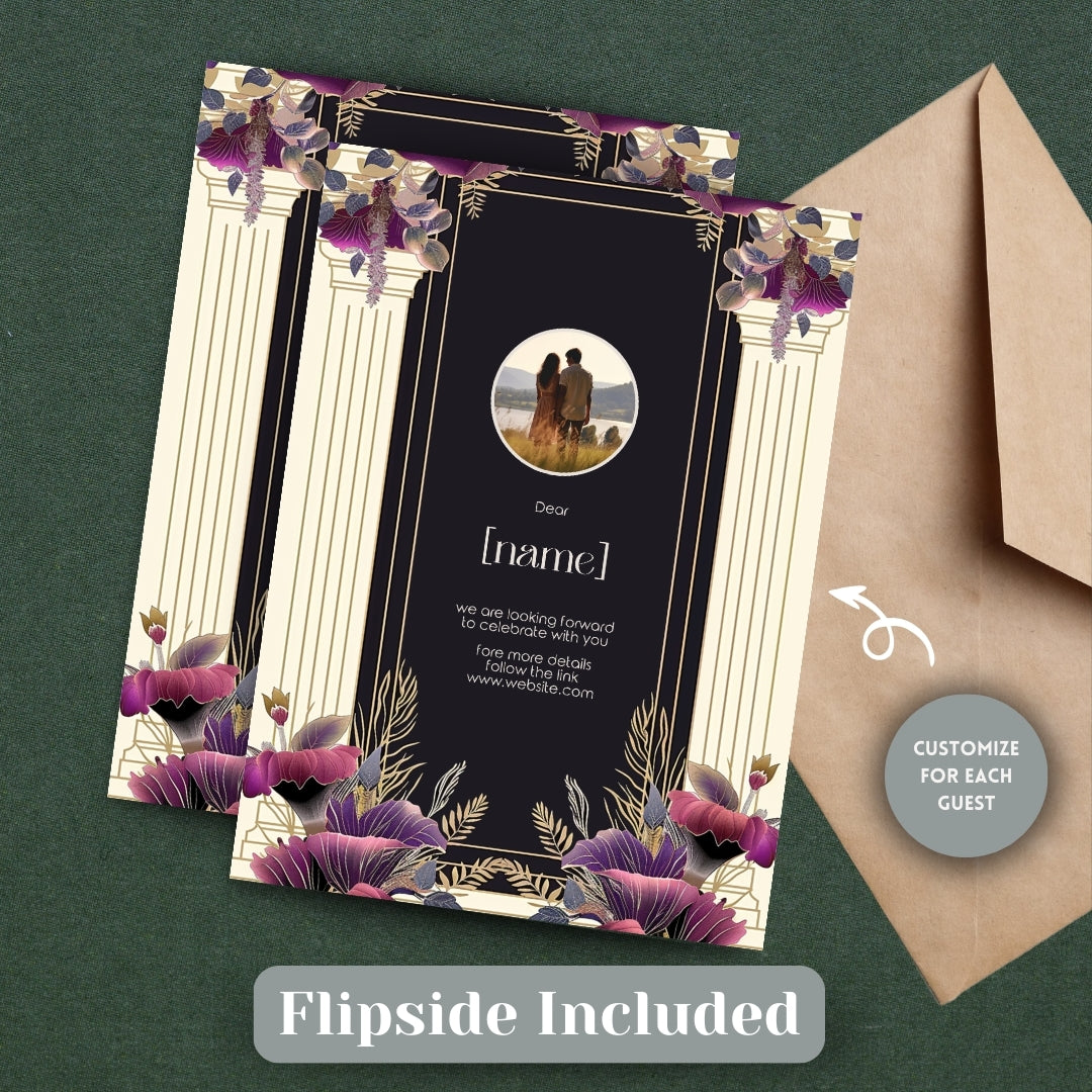 White Cream Roman Pillar Art Deco Wedding Invitation