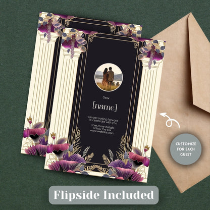 White Cream Roman Pillar Art Deco Wedding Invitation