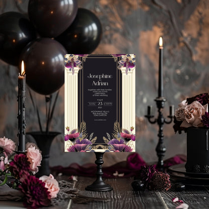 White Cream Roman Pillar Art Deco Wedding Invitation