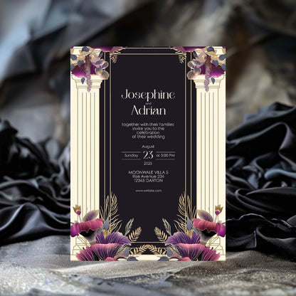 White Cream Roman Pillar Art Deco Wedding Invitation