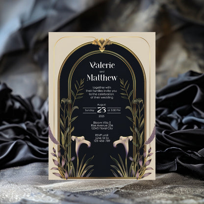 Elegant Floral Art Deco Wedding Invitation