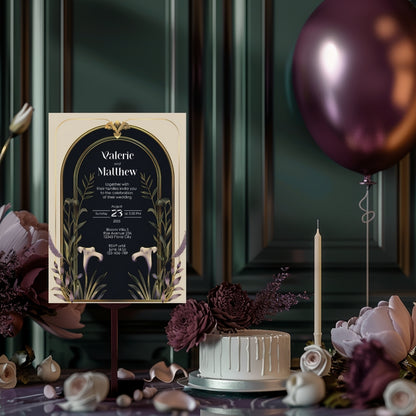 Elegant Floral Art Deco Wedding Invitation
