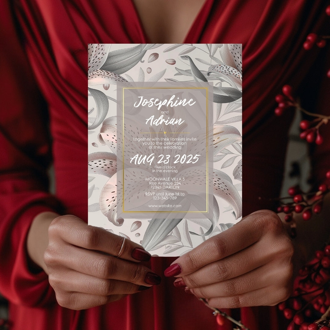 Tropical Tiger Lily Blush Minimalist Wedding Invitation