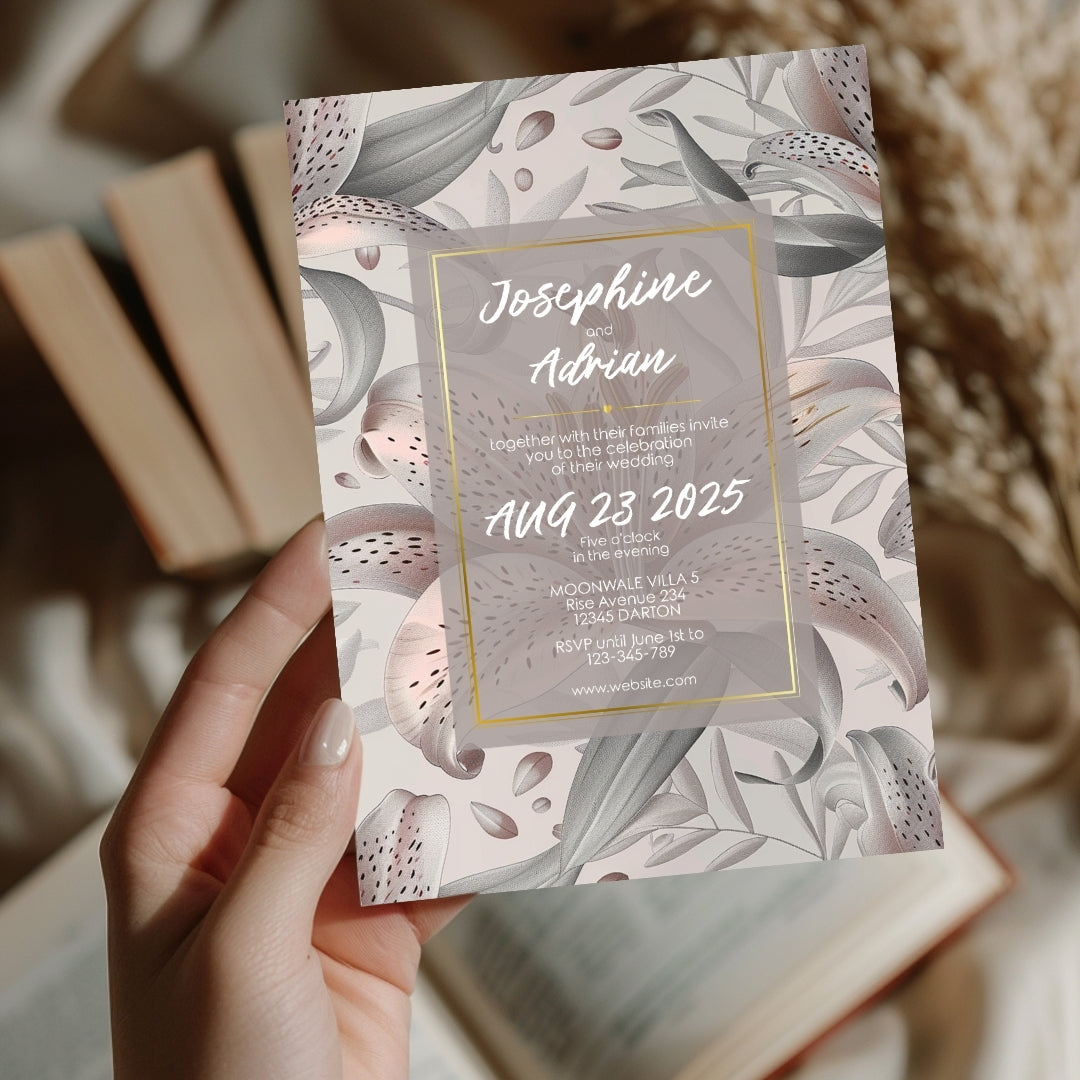 Tropical Tiger Lily Blush Minimalist Wedding Invitation