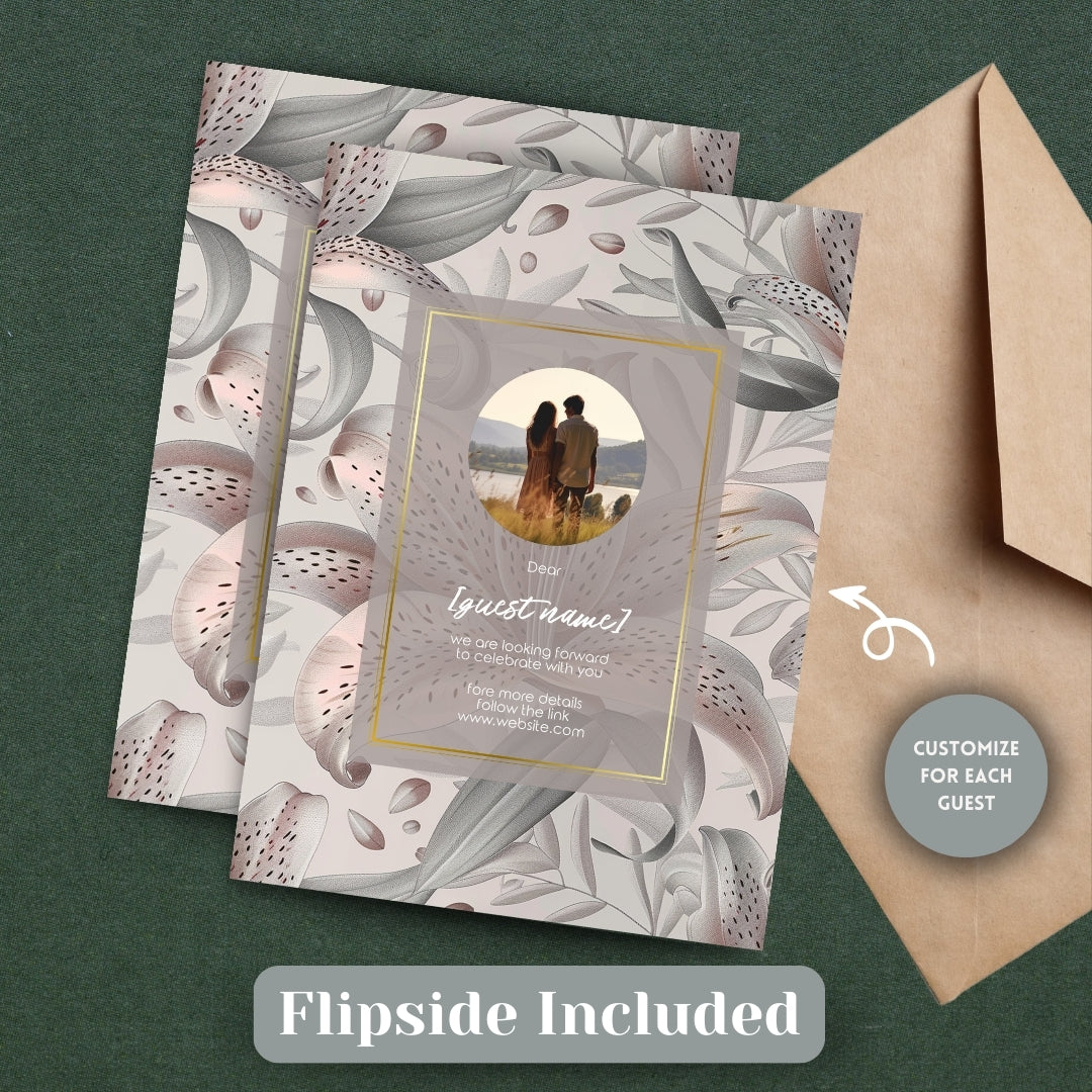 Tropical Tiger Lily Blush Minimalist Wedding Invitation