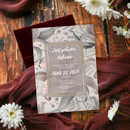 Tropical Tiger Lily Blush Minimalist Wedding Invitation