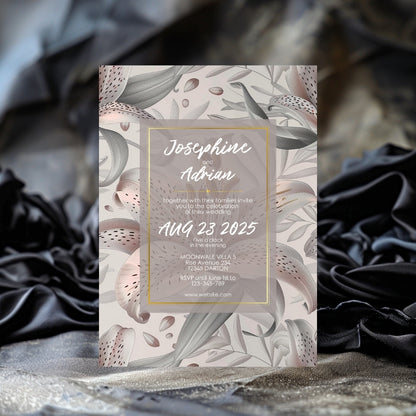 Tropical Tiger Lily Blush Minimalist Wedding Invitation