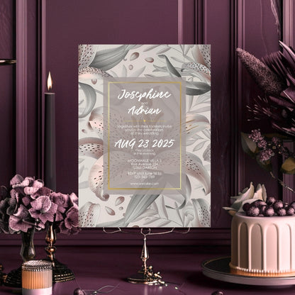 Tropical Tiger Lily Blush Minimalist Wedding Invitation