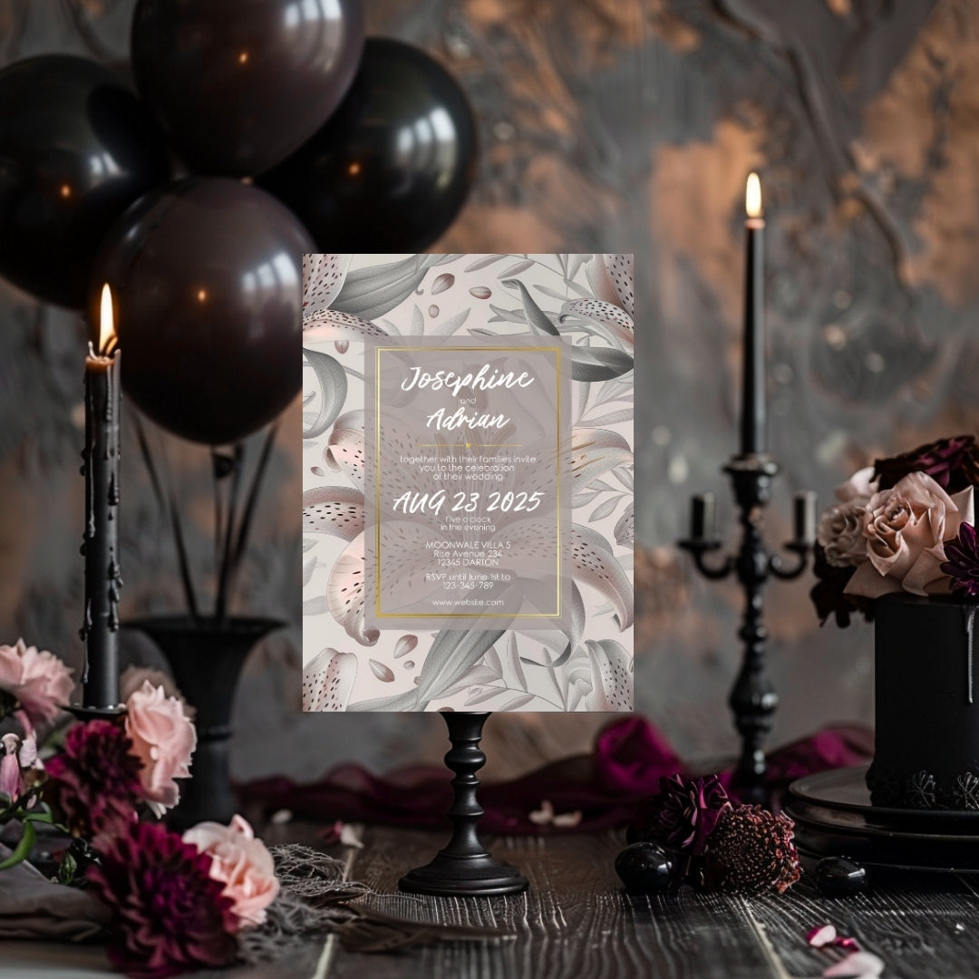 Tropical Tiger Lily Blush Minimalist Wedding Invitation