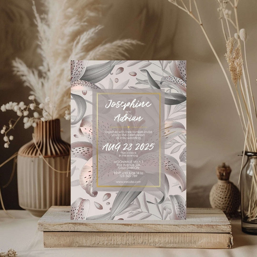 Tropical Tiger Lily Blush Minimalist Wedding Invitation