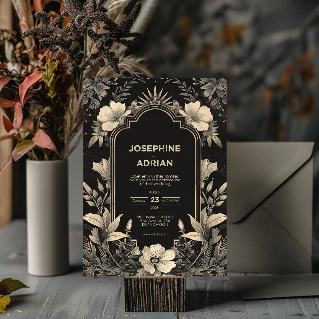 Celestial Gothic Vintage Wedding Invitation