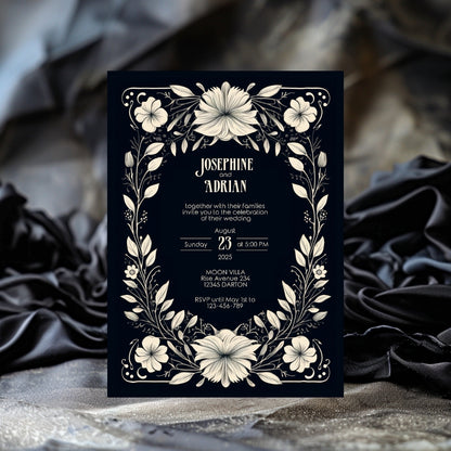 White Floral Gothic Frame Wedding Invitation