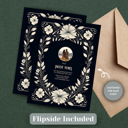 White Floral Gothic Frame Wedding Invitation