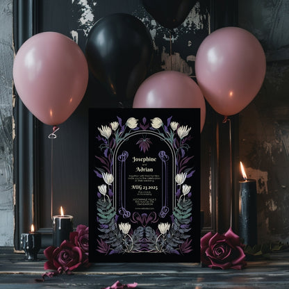 Mystical Colorful Floral Gothic Wedding Invitation