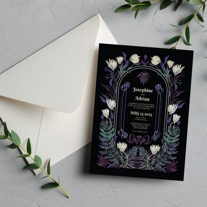 Mystical Colorful Floral Gothic Wedding Invitation